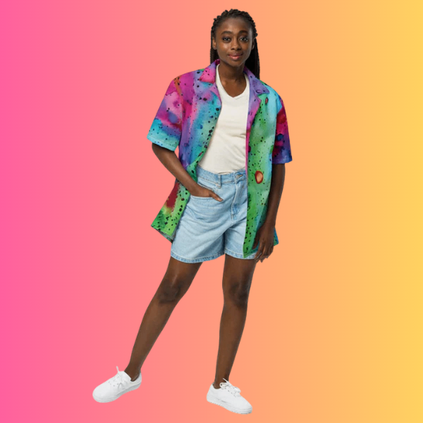 Vibrant Alcohol Ink Button Shirt for EDM Raves and Festivals