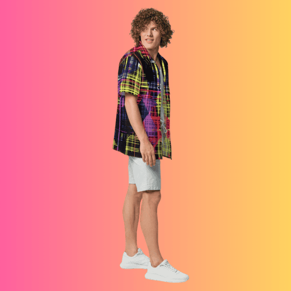 Vibrant Plaid Button Shirt for EDM Festivals and Raves