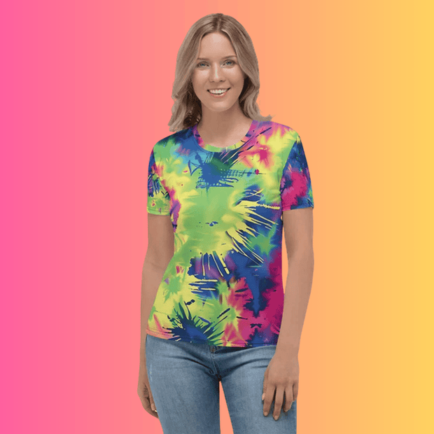 Vibrant Neon Tie-Dye Women's Rave T-Shirt for Festival Vibes