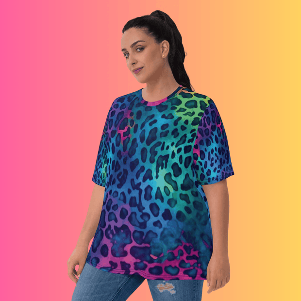 Women's Neon Leopard Print Rave T-Shirt for EDM Festivals