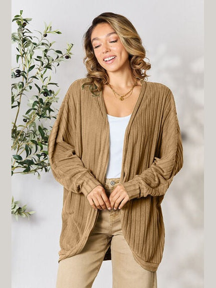 Women Basic Full Size Ribbed Cocoon Cardigan Sweater