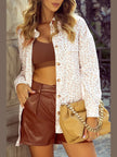 Leopard Collared Neck Dropped Shoulder Jacket