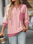 Drawstring Button Detail Long Sleeve Hoodie