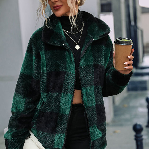 Plaid Zip-Up Collared Jacket