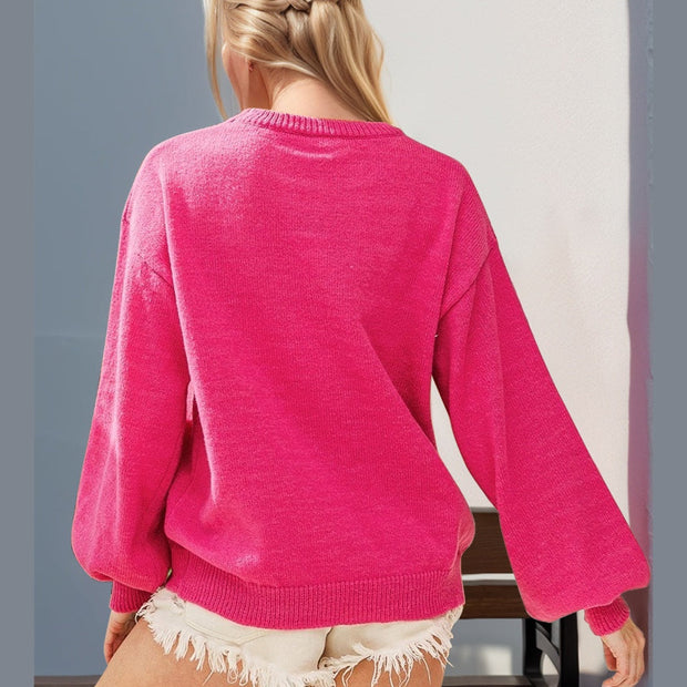Double Take Full Size Sequin Nutcracker Long Sleeve Sweater