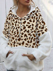 Women Leopard Half-Zip Dropped Shoulder Hoodie