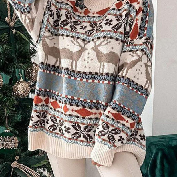 Geometric Round Neck Dropped Shoulder Sweater