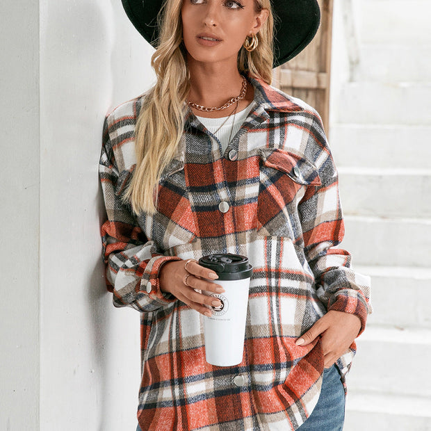 Women Ivy Lane Meet You Outside Plaid Button Down Curved Hem Shacket