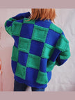 Checkered Round Neck Long Sleeve Sweater