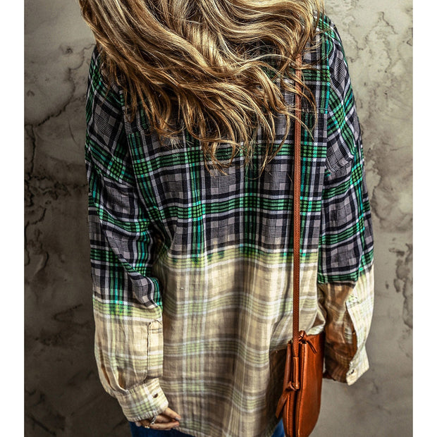 Women NicholesGifts Women Contrast Plaid Button Up Long Sleeve Shacket