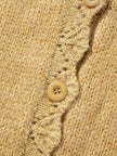 Women Lantern Sleeve Scallop V Neck Buttoned Front Cardigan Sweater