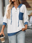 Drawstring Button Detail Long Sleeve Hoodie