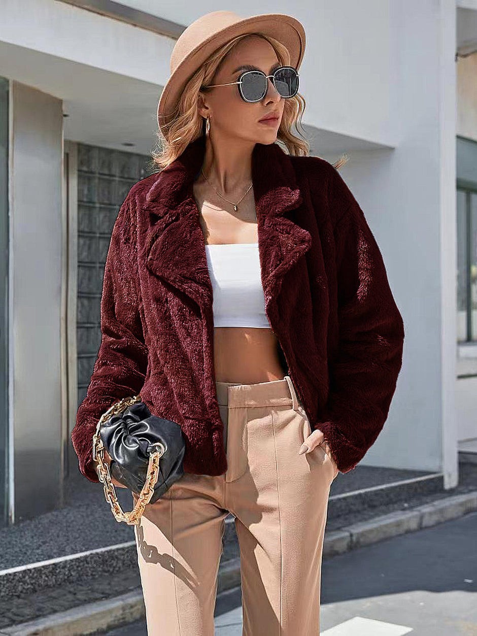 Women Ivy Lane Plush Open Front Dropped Shoulder Jacket