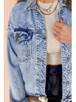 Pocketed Button Up Dropped Shoulder Denim Jacket