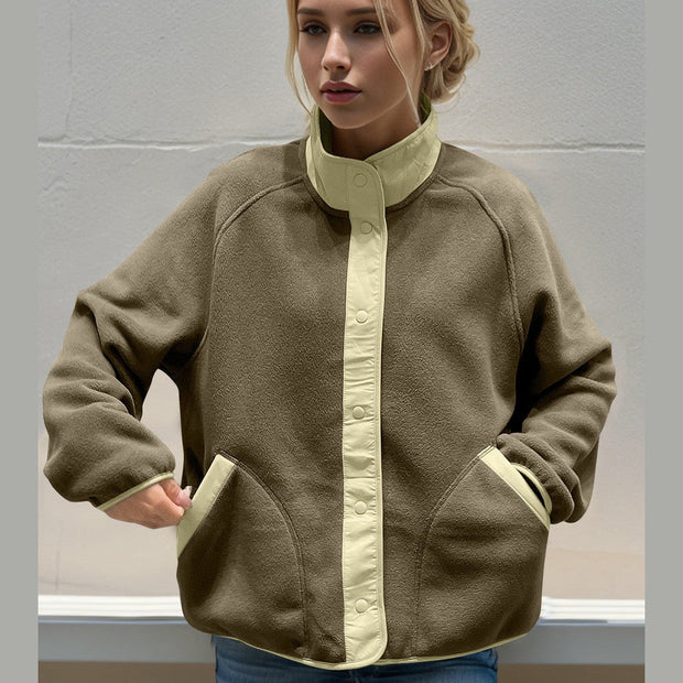 Women Double Take Snap Down Raglan Sleeve Jacket with Pockets