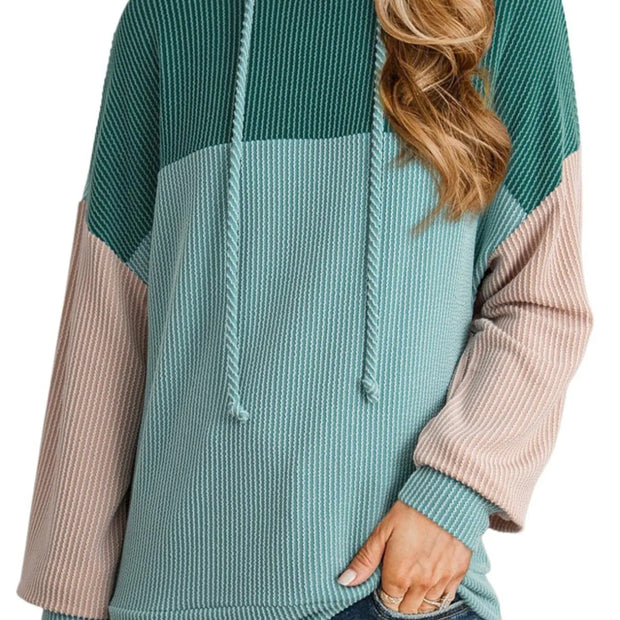 Drawstring Color Block Long Sleeve Hoodie