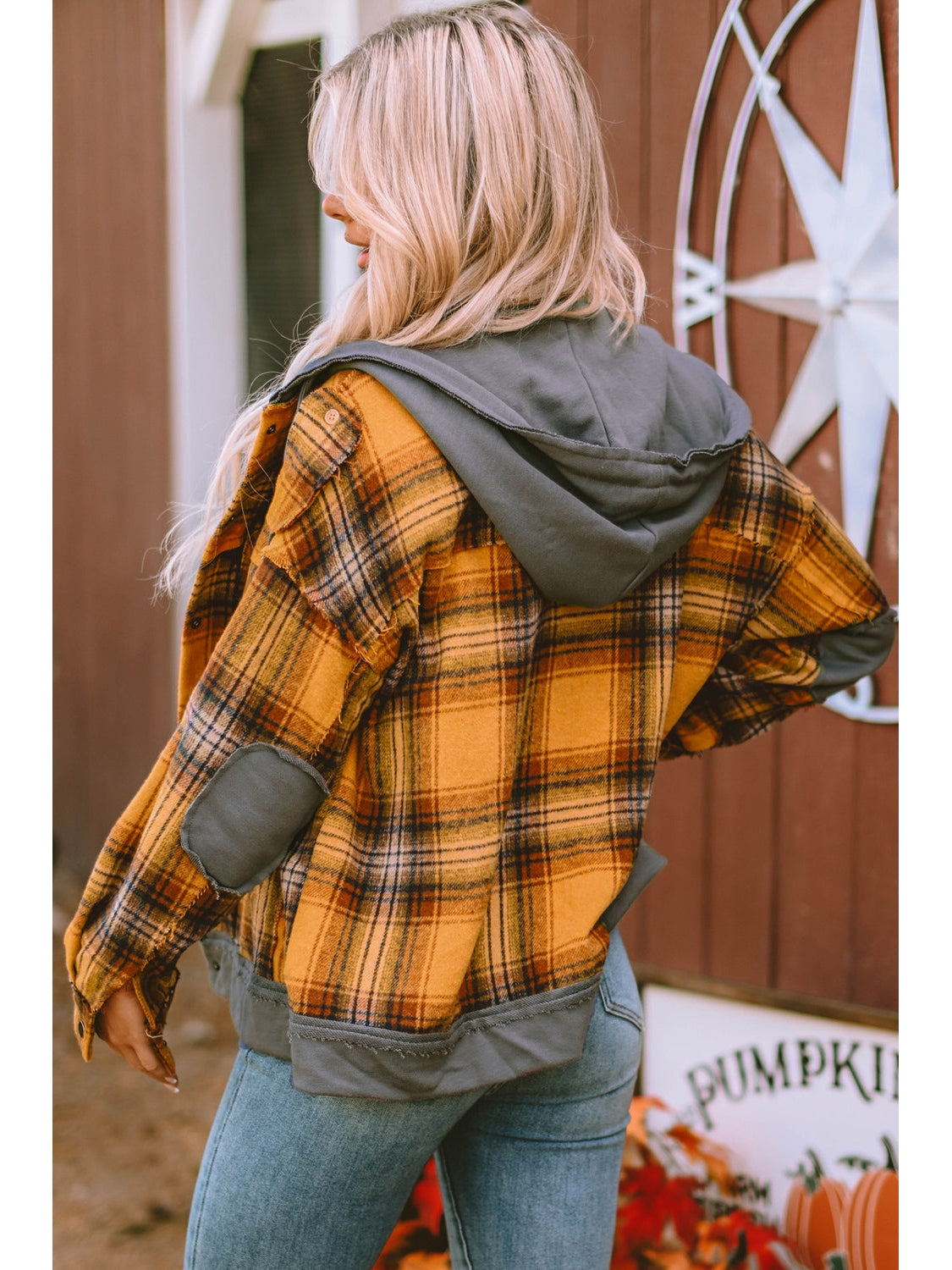 Plaid Hooded Button Front Jacket