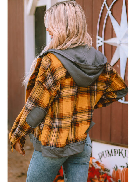 Plaid Hooded Button Front Jacket