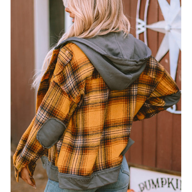 Plaid Hooded Button Front Jacket