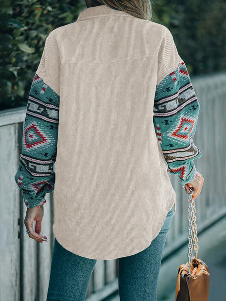 Women Perfee Pocketed Geometric Collared Neck Shacket
