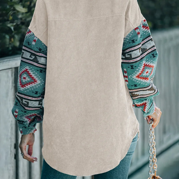Women Perfee Pocketed Geometric Collared Neck Shacket