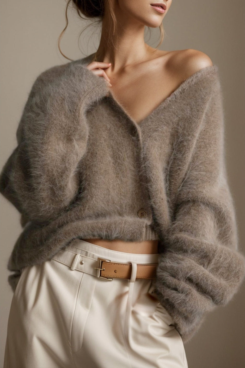 Women Button Up Dropped Shoulder Cardigan Sweaters