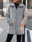 Women Pocketed Collared Neck Long Sleeve Plush Jacket