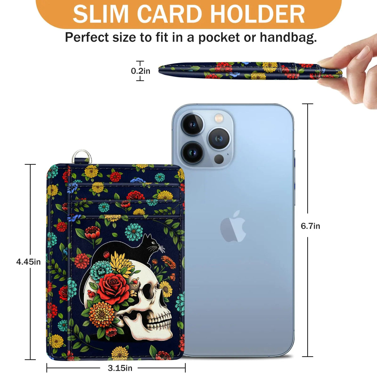 Cat Skull Credit Card Holder Slim Wallet, Floral Goth RFID Wallet Women Front Pocket Small Card Holder, Funny Skeleton Travel Card Case ID Window PU Leather RFID Blocking Card Organizer Gift - Custom Crafting Alliance, LLC