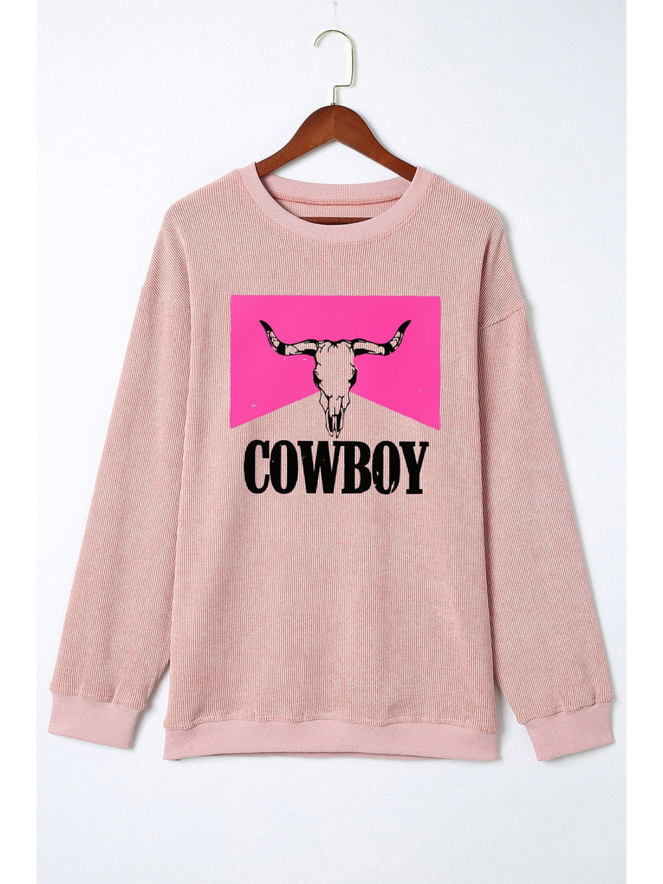 Women Cowboy Graphic Round Neck Sweatshirt