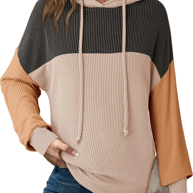 Drawstring Color Block Long Sleeve Hoodie