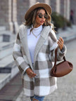 Women Plaid Open Front Hooded Coat