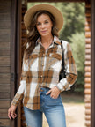 Women Full Size Pocketed Plaid Collared Neck Shacket
