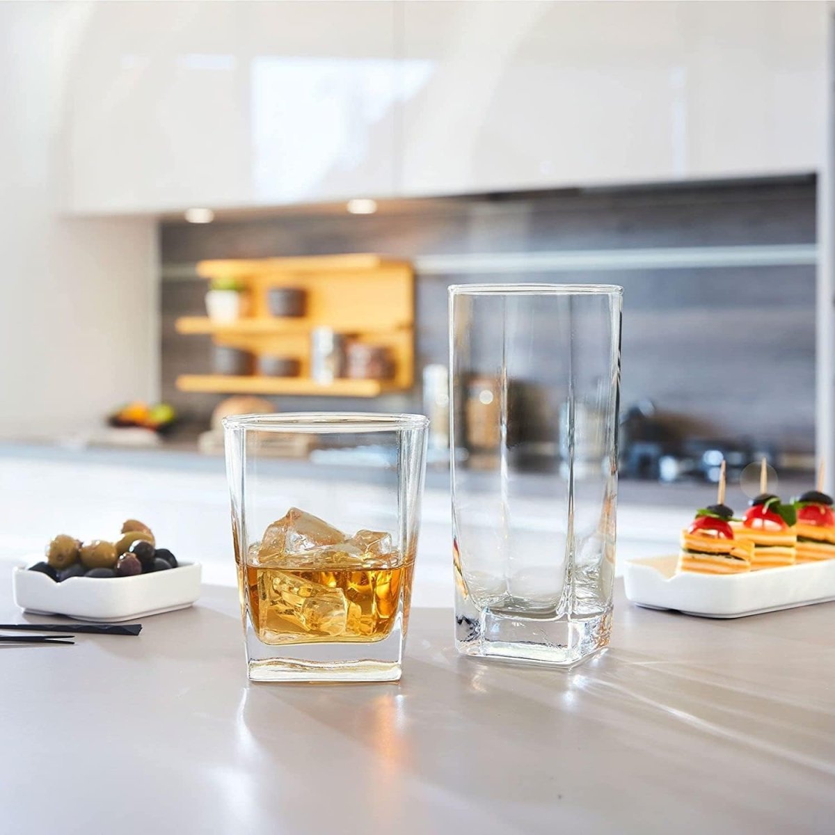 Collins Everyday Drinking Glasses Set of 16 Drinkware Kitchen Glasses for Cocktail, Iced Coffee, Beer, Ice Tea, Wine, Whiskey, Water, 8 Tall Highball Glass Cups & 8 Short Old Fashioned - Custom Crafting Alliance, LLC