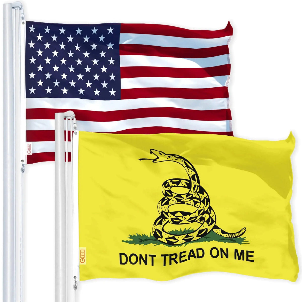 Combo Pack USA American Flag 3x5 Ft 150D Printed Stars & Gadsden Dont Tread On - Custom Crafting Alliance, LLC