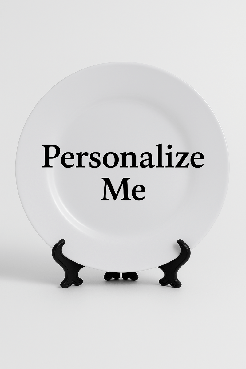 Custom 8" Round Ceramic Plate – Add Your Photo, Message, or Artwork - Stand Included - Custom Crafting Alliance, LLC