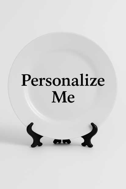 Custom 8" Round Ceramic Plate – Add Your Photo, Message, or Artwork - Stand Included - Custom Crafting Alliance, LLC