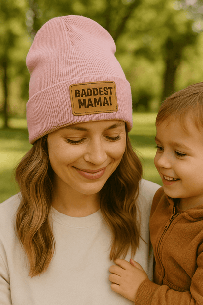 Custom Beanie with Laser - Engraved Leatherette Patch – Stylish & Warm Personalized Winter Accessory - Custom Crafting Alliance, LLC