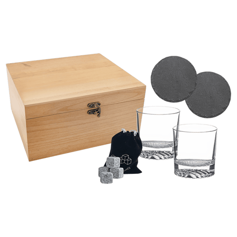 Custom Engraved Whiskey Gift Set – Red Alder Box with Glasses, Slate Coasters & Whiskey Stones - Custom Crafting Alliance, LLC