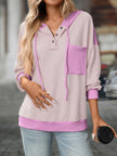Drawstring Button Detail Long Sleeve Hoodie
