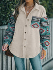 Women Perfee Pocketed Geometric Collared Neck Shacket
