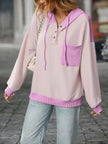 Drawstring Button Detail Long Sleeve Hoodie