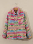 Plus Size Pocketed Printed Collared Neck Jacket
