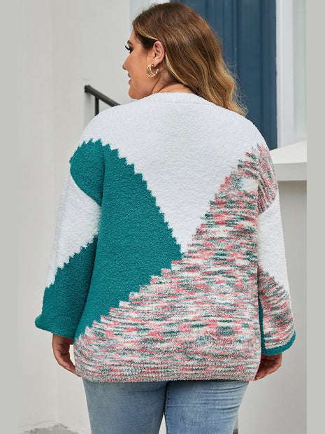 Plus Size Color Block Round Neck Sweater
