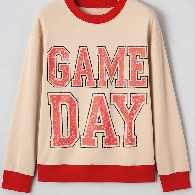 GAME DAY Letter Graphic Round Neck Sweatshirt