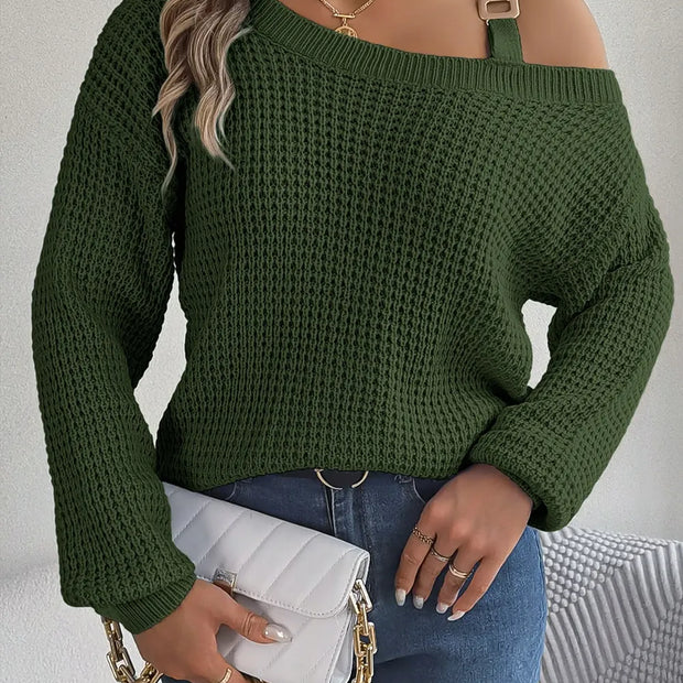 Asymmetrical Neck Long Sleeve Sweater