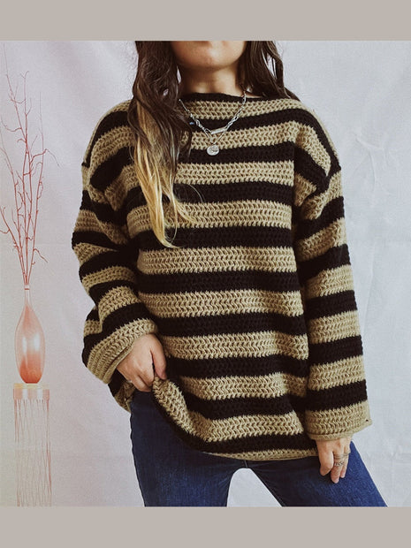 Striped Round Neck Long Sleeve Sweater