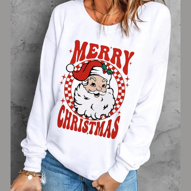 Santa Graphic Round Neck Long Sleeve Sweatshirt