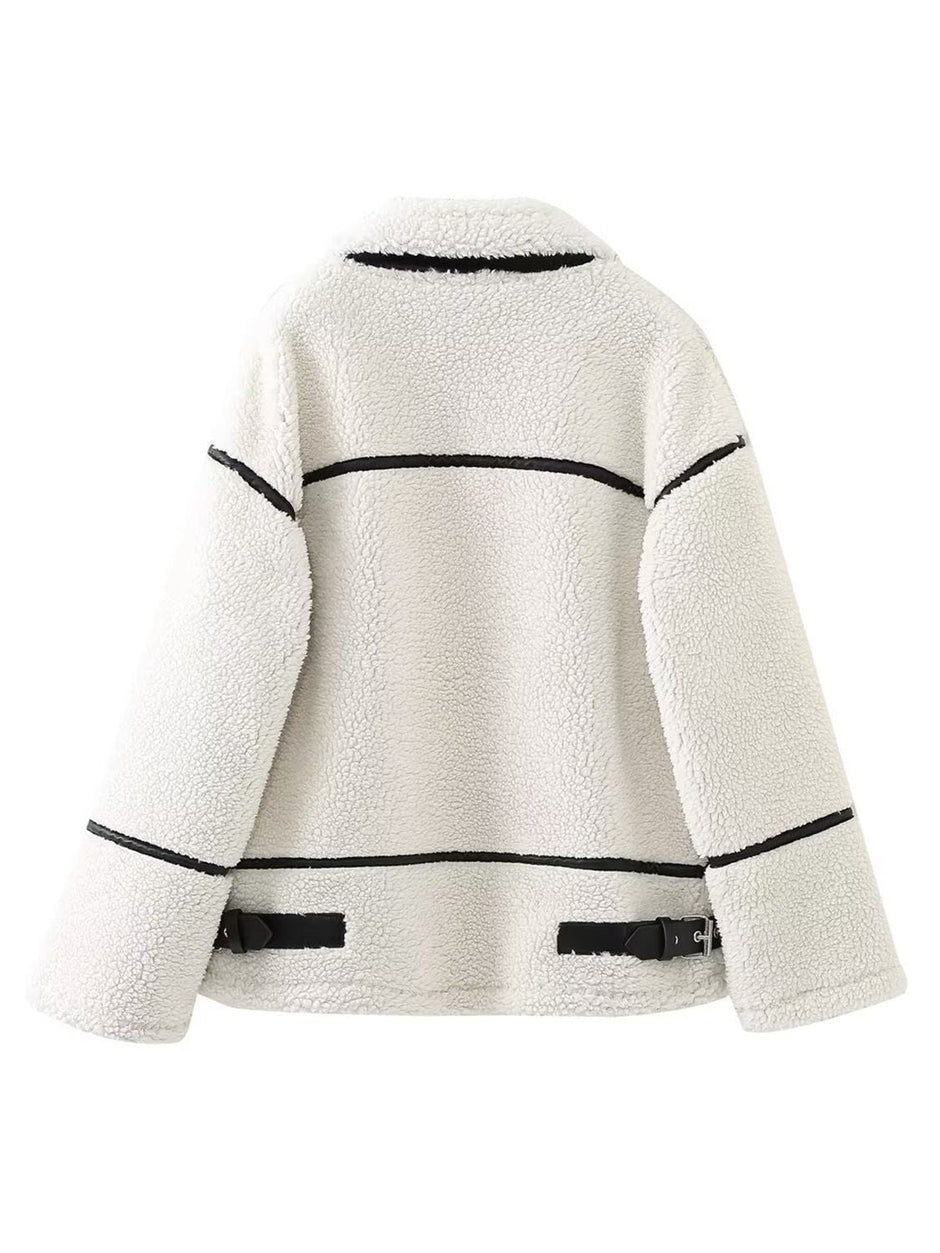 Women Zip Up Long Sleeve Sherpa Jacket