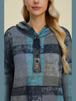 Double Take Full Size Plaid Dropped Shoulder Fleece Hoodie