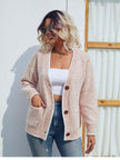 Women Button Down V-Neck Cardigan with Pockets